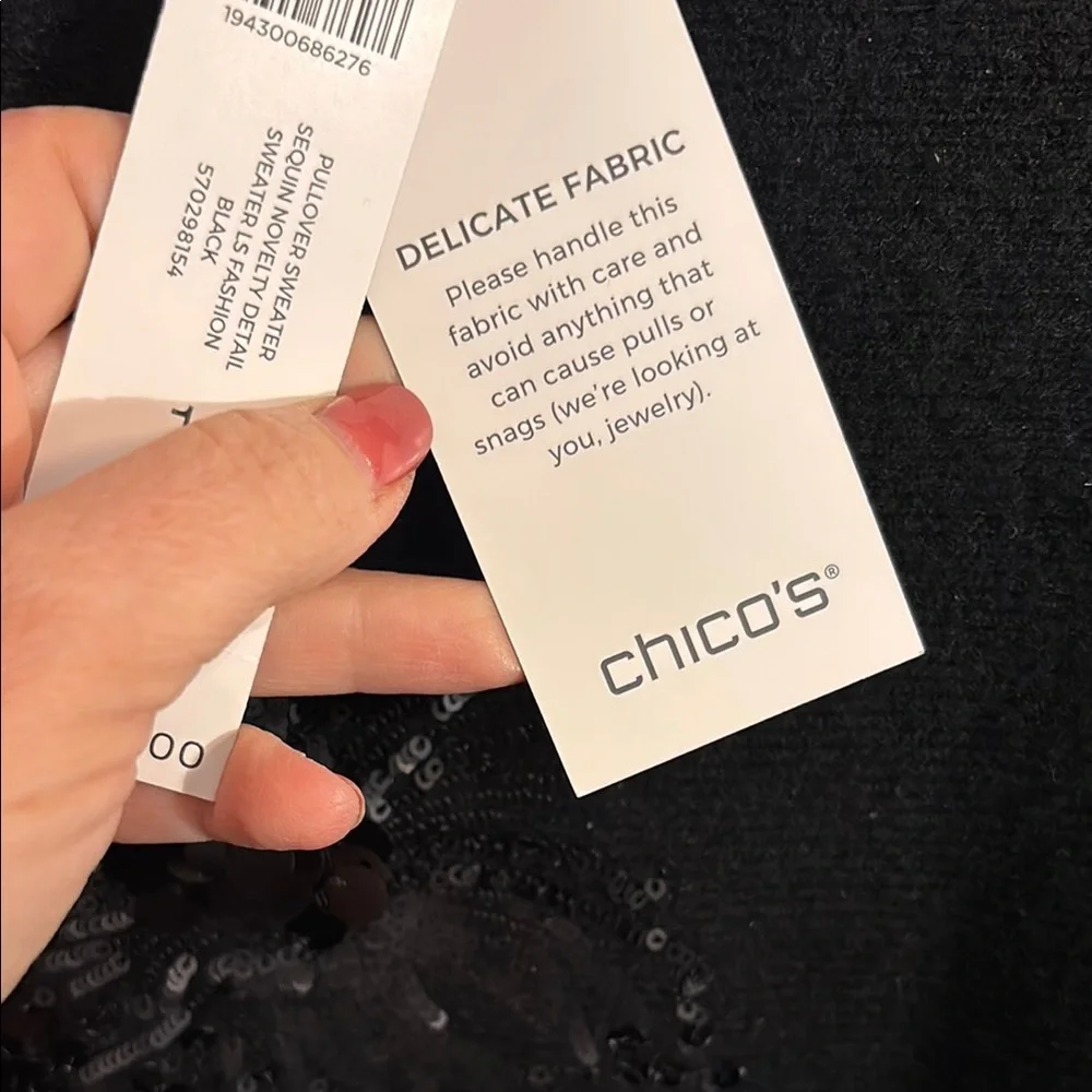 NWT Chico's Black sequined Long Sleeve sweater size Medium - Picture 6 of 8